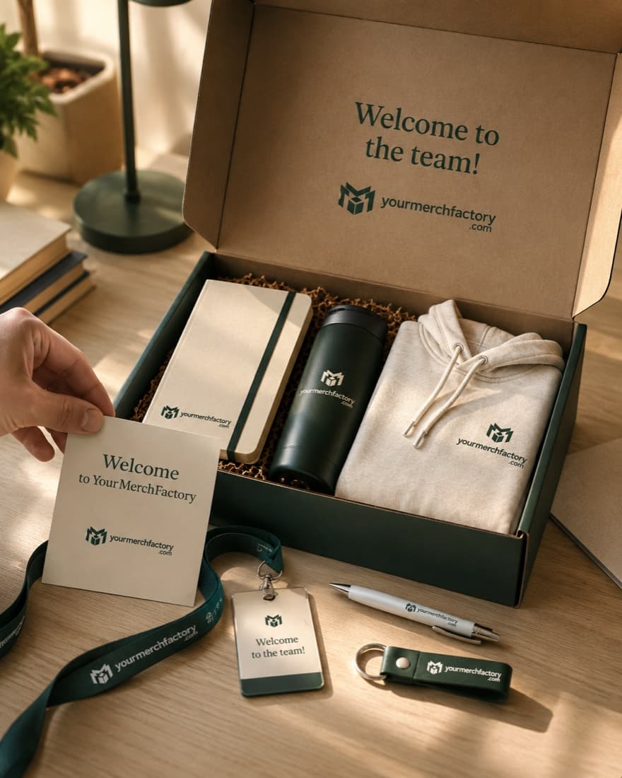 A packed welcome kit with branded accessories